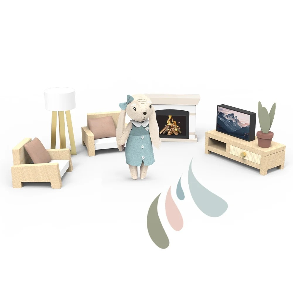 Set Mobilier Lemn Speedy Monkey pentru Casa de Papusi