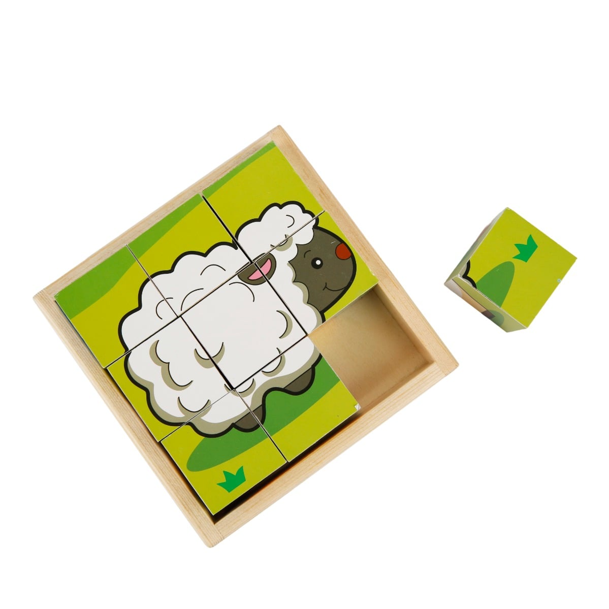 Puzzle Cub Lemn Animale 9 Piese | Sunman