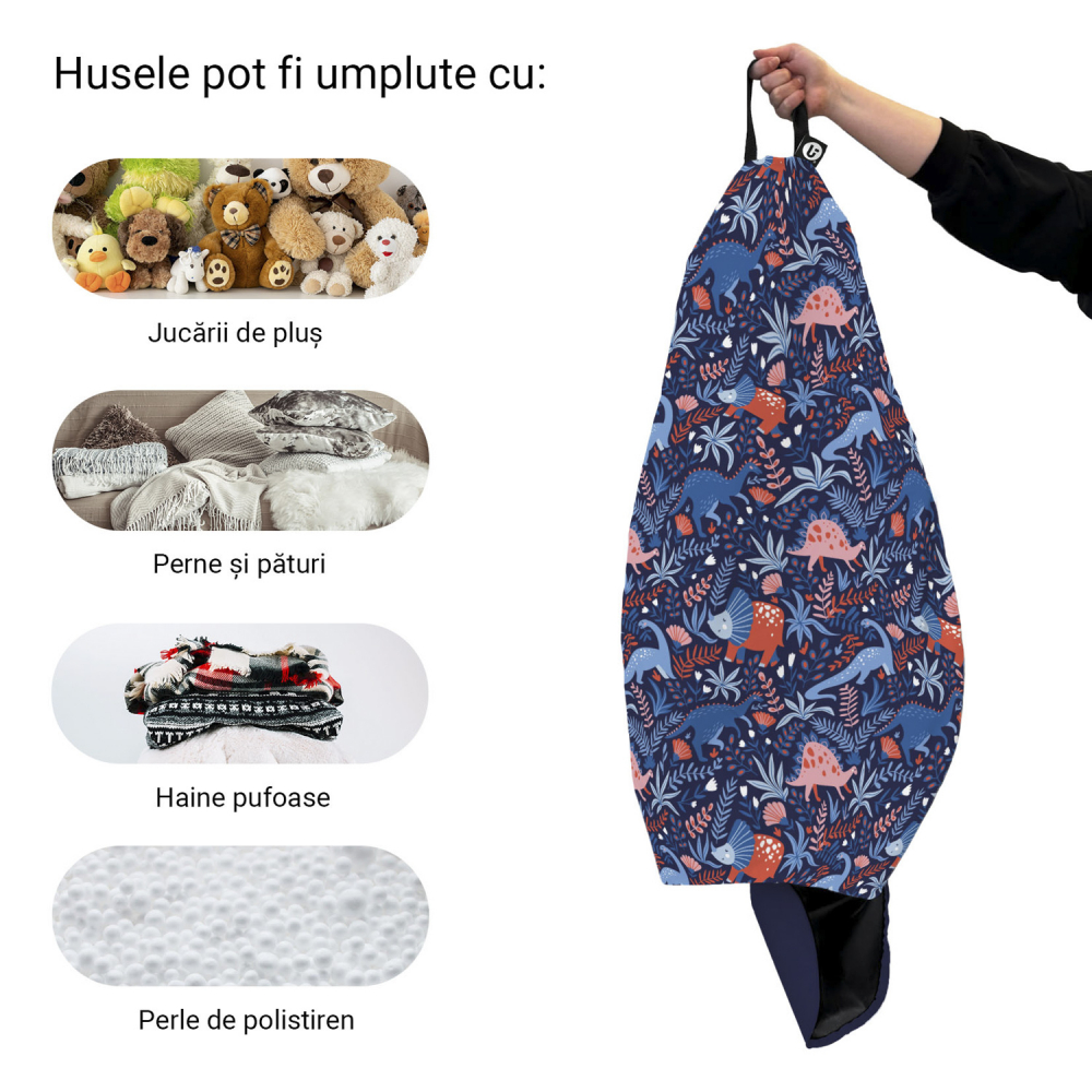 Husă Puf Para XL Dinozauri Nocturni Updeco