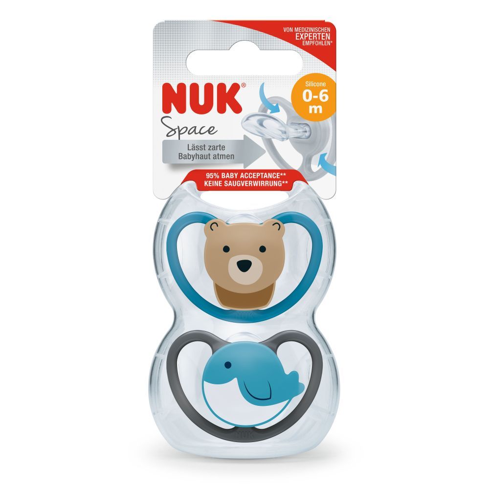 Set 2 Suzete NUK Space Silicone M1, 0-6 luni, Albastru