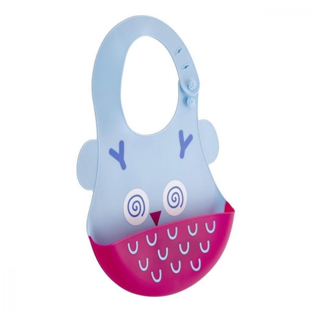Baveta Silicon Babyjem Owl Blue cu Buzunar