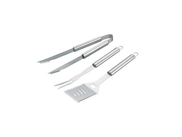 Set 3 ustensile gratar OEM, otel argintiu