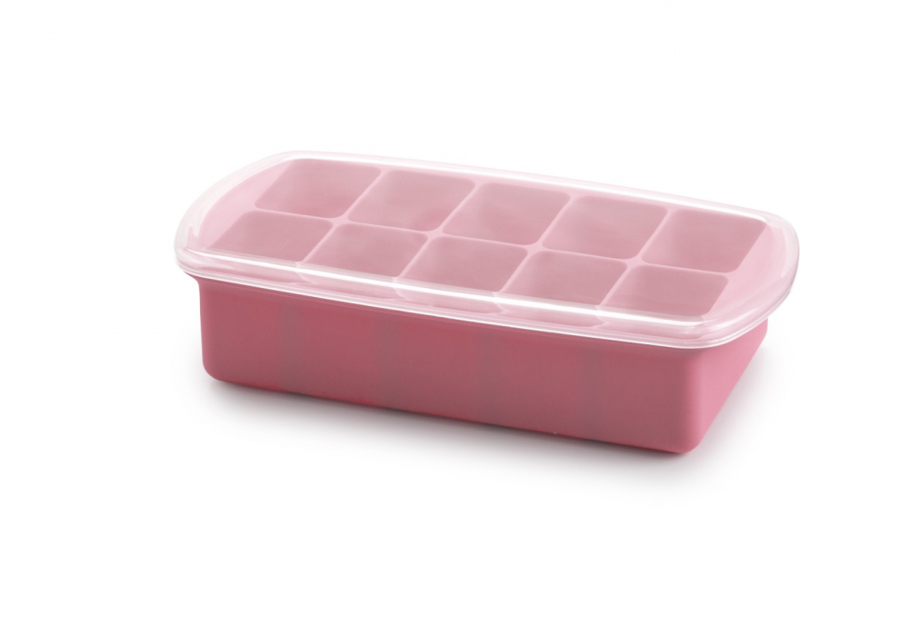 Tava silicon hrana bebe Melii, 10 cuburi, Roz - imagine 3