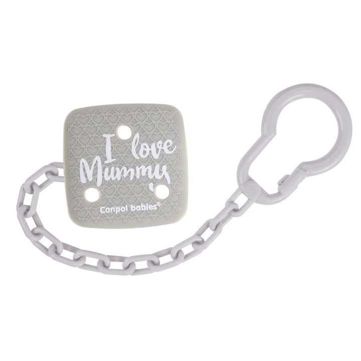 Lanț Suzetă Canpol I Love Mummy Gri