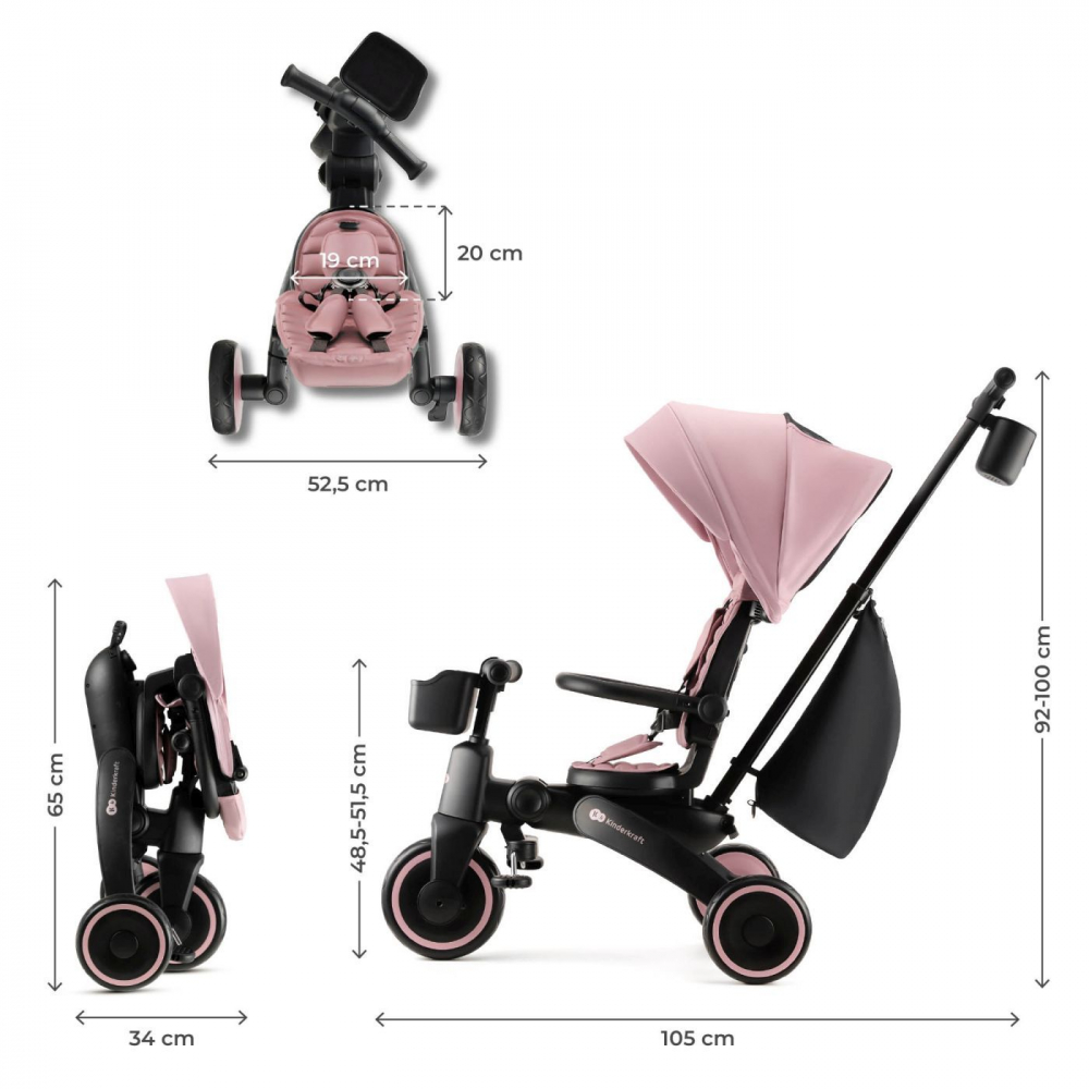 Kinderkraft Jazz 2 Pink - Tricicleta 5 în 1 - imagine 7