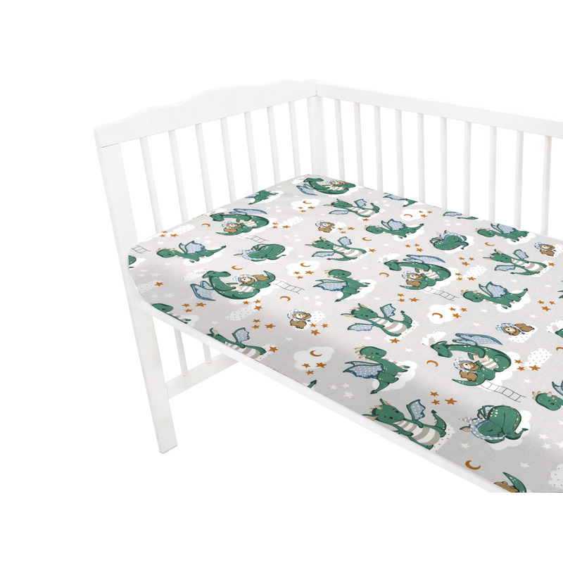 Cearceaf Qmini Bumbac Dragons Gray 120x60 cm - imagine 2