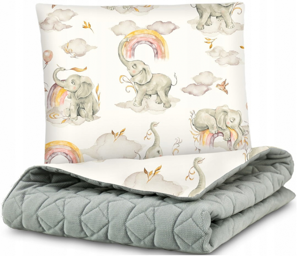 Set Matlasat Babymam Grey Elephant, Paturica și Pernă - imagine 2