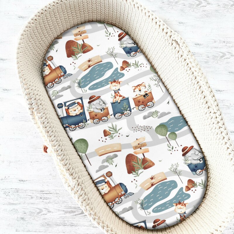 Cearceaf MimiNu cu elastic Zoo in train 80x35cm