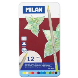 Set 12 Creioane Colorate Milan în Cutie Metalică