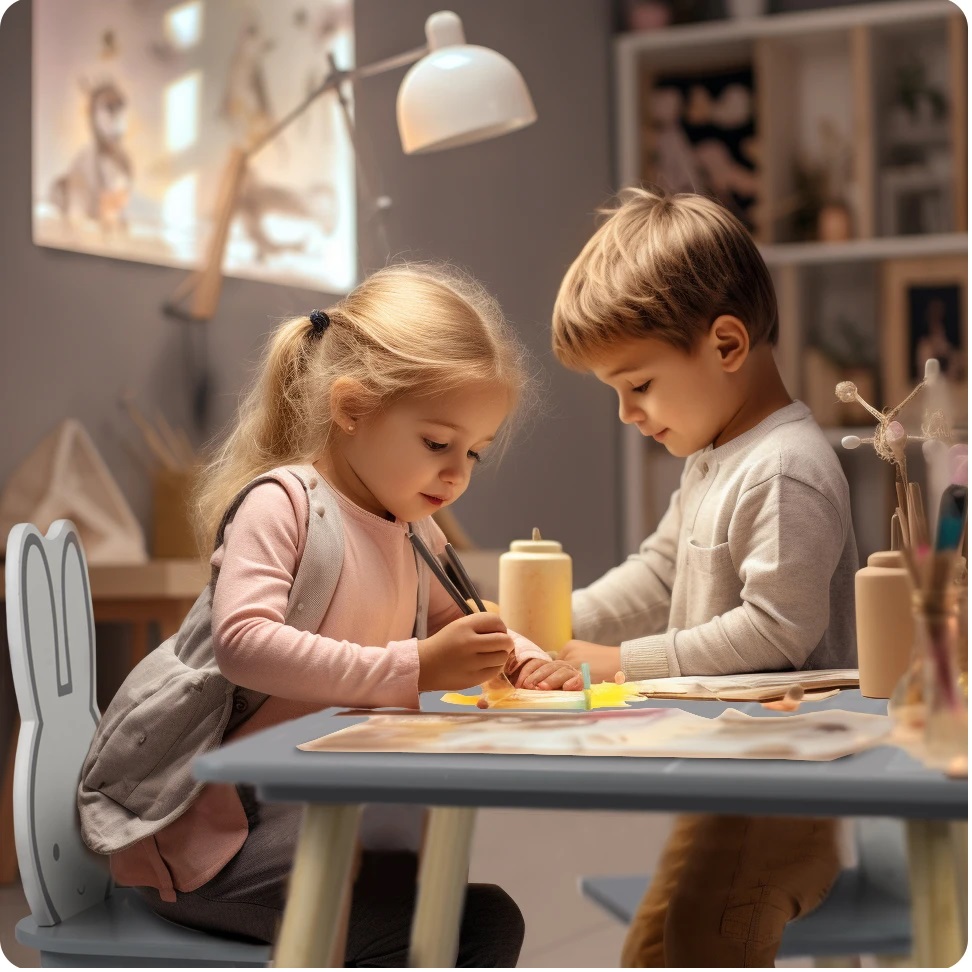Set Masă + 2 Scaune Ricokids Bunny Lemn Premium - imagine 5