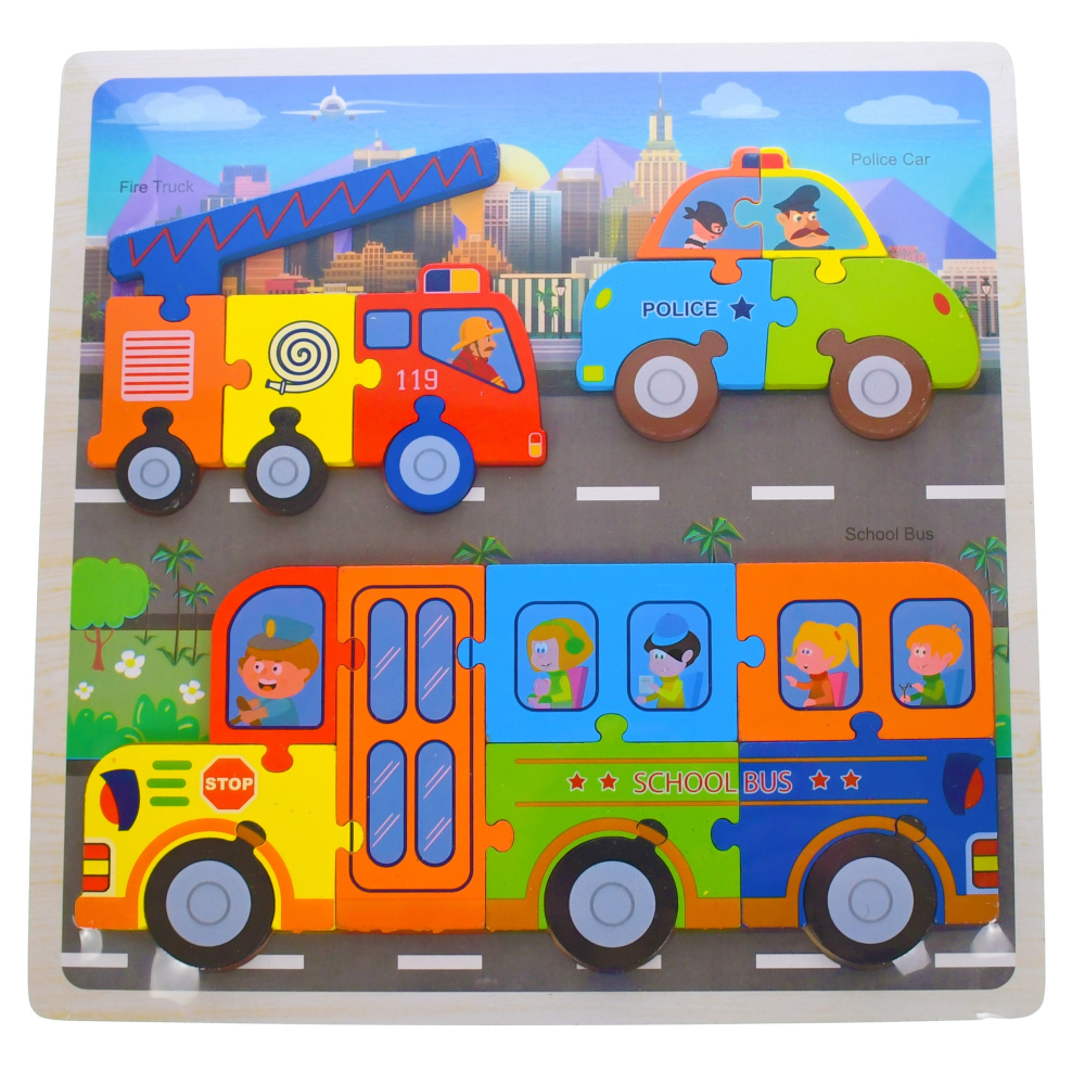 Puzzle Lemn 3 Vehicule Amacs | 3 Ani+