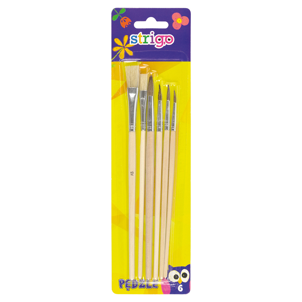 Set 6 Pensule Pictură Strigo, Mâner Lemn