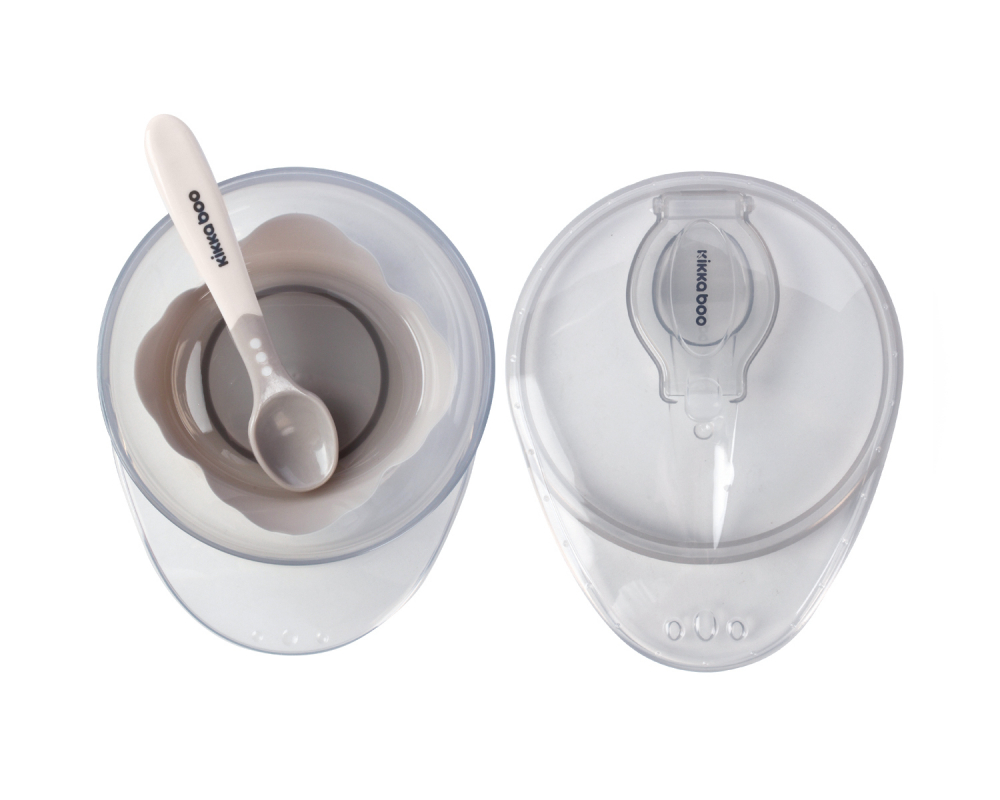 Set Castron cu Ventuza KikkaBoo Beige, 250ml - imagine 2