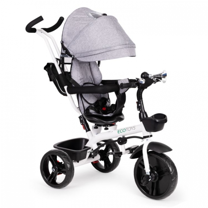 Tricicleta Ecotoys JM-322 Gri, Scaun Reversibil - imagine 8