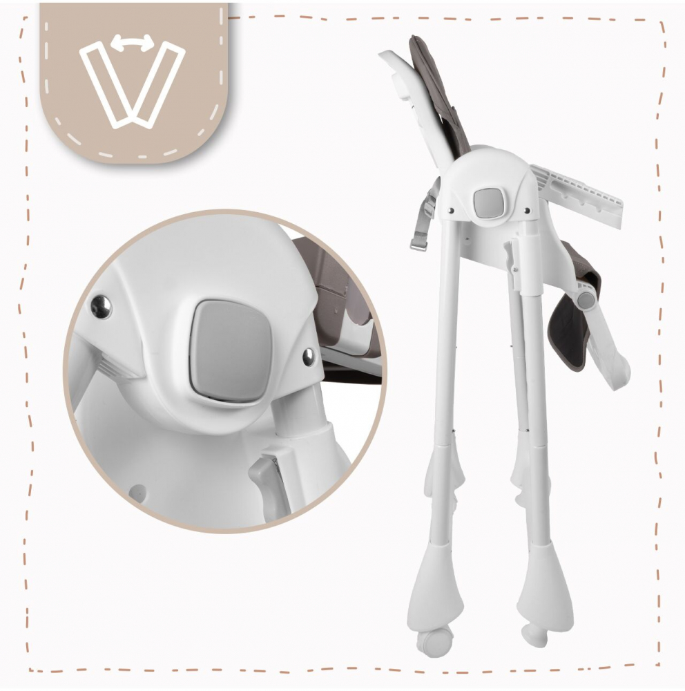 Scaun de masa 2in1 Malplay Deli Grey, pliabil cu roti - imagine 3