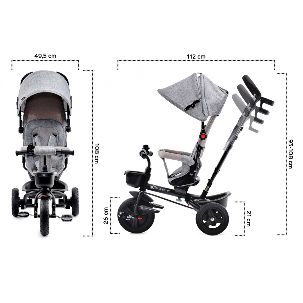 Kinderkraft Aveo Light Grey - Tricicleta Evolutiva 9 luni-5 ani - imagine 2
