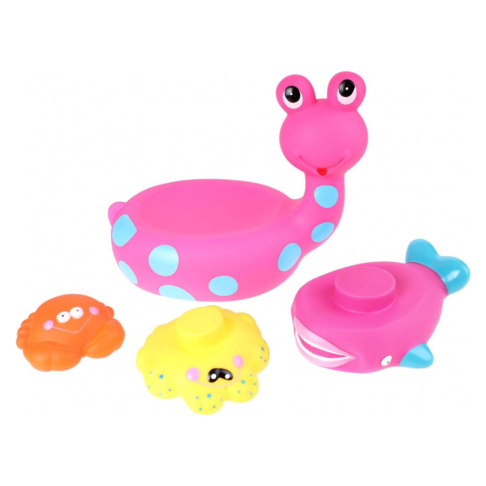 Jucarie de baie melc Eddy Toys, roz, 3 animale
