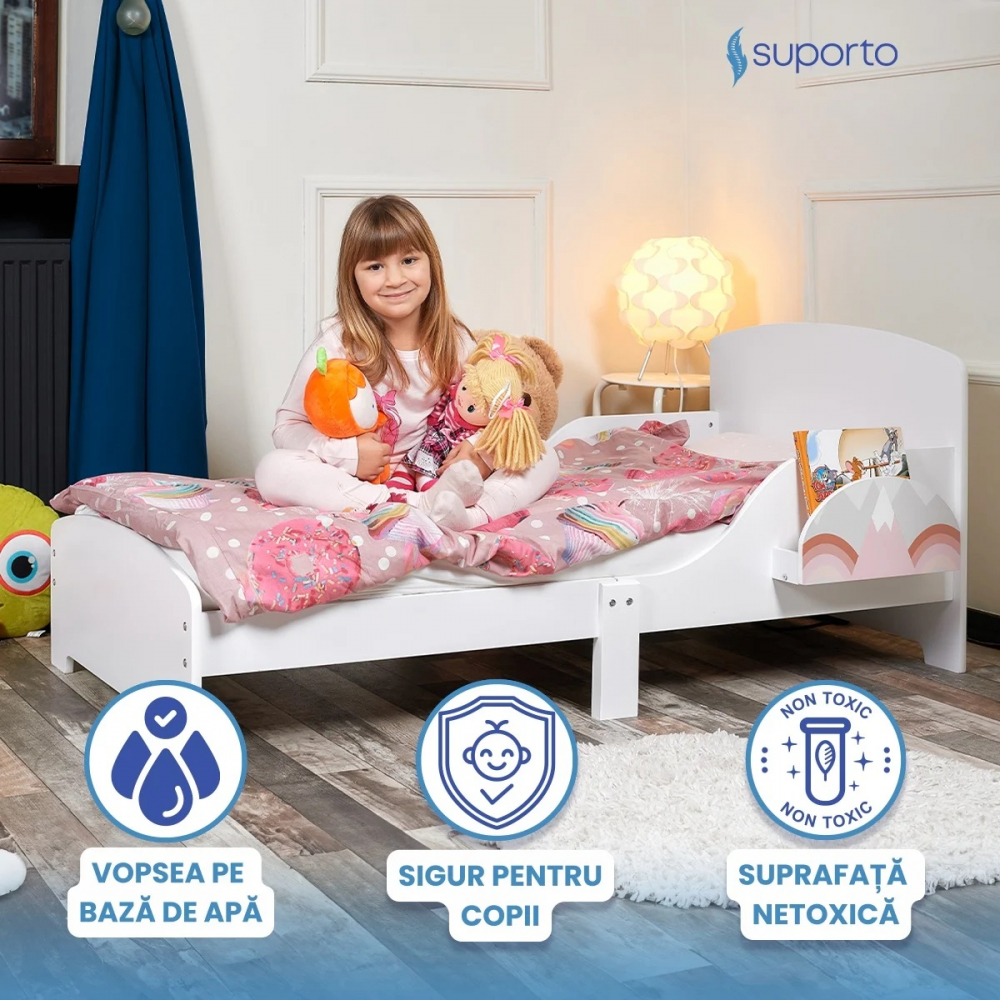 Pat Curcubeu Suporto cu Raft Depozitare Alb - imagine 4