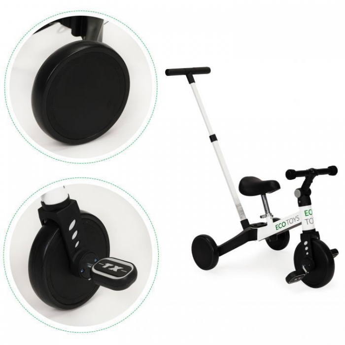 Tricicleta Ecotoys 2-in-1, Alb, Transformabilă - imagine 3