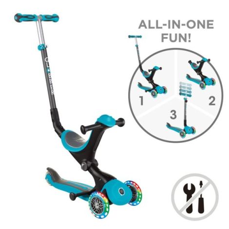 Globber Go-Up 4-in-1 Deluxe Lights Turquoise