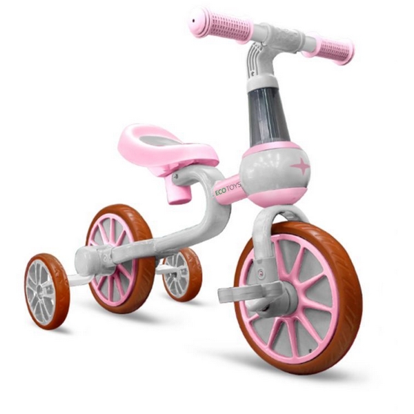Bicicleta Ecotoys Roz 4 in 1 cu Roti Ajutatoare