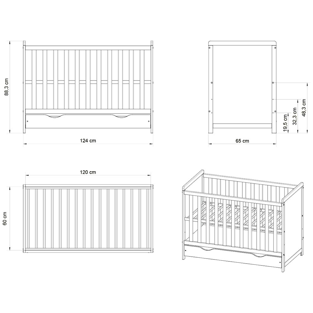 Patut copii lemn Paula 120x60 alb cu sertar Hubners