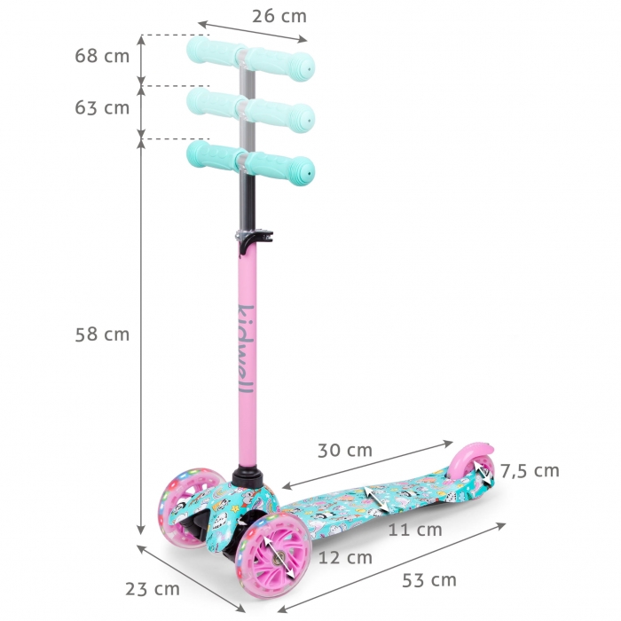 Trotineta Kidwell uno Happy cu LED, Aluminiu, 3 ani+ - imagine 2