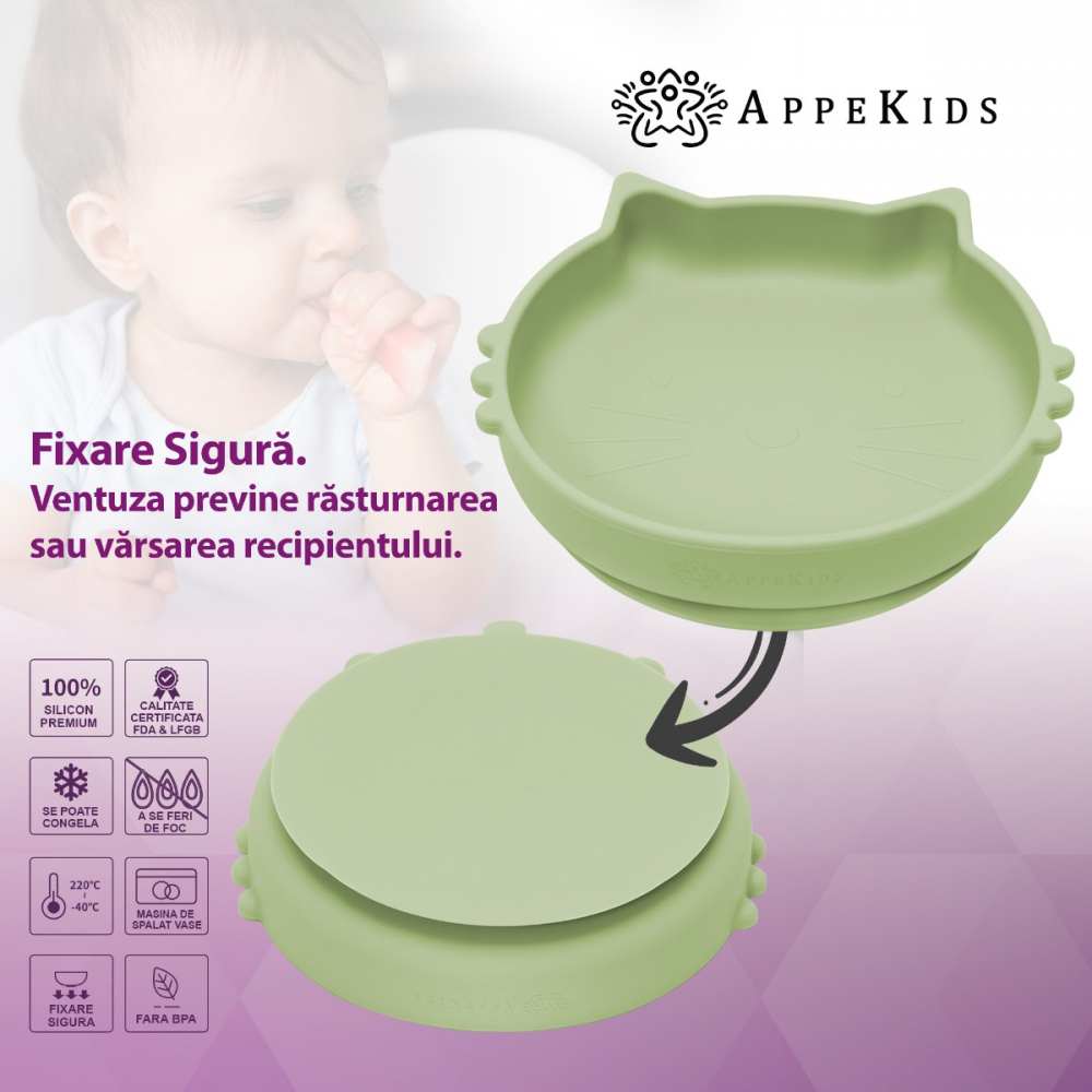 Bol Silicon AppeKids Kitty II Raw Green | Sigur - imagine 3