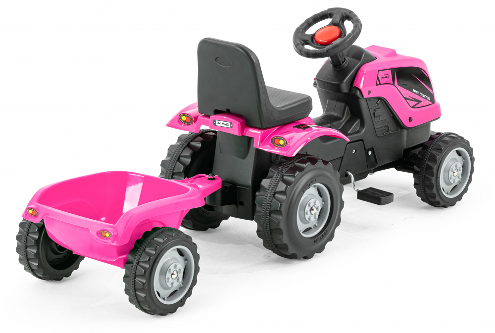 Tractor cu pedale Micromax MMX Pink și remorcă - imagine 3