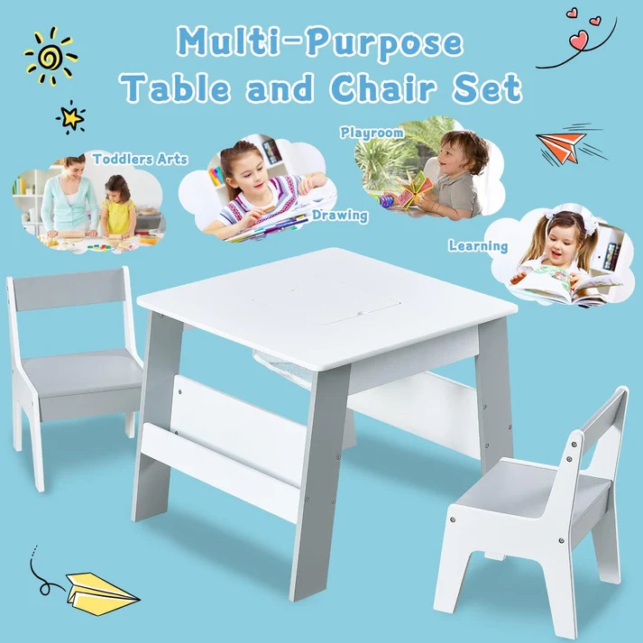 Set Masă și 2 Scaune Ginger Home Alb/Albastru cu Depozitare - imagine 7