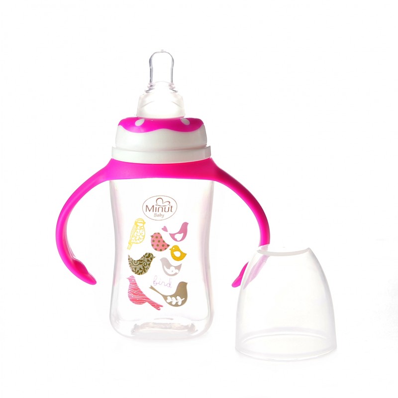 Biberon Minut Baby 125ml cu manere roz 0+