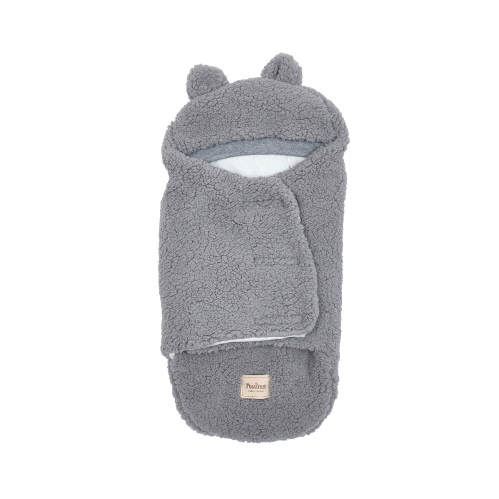 Twins Teddy Gri | Patură Plic Bumbac Bebeluși