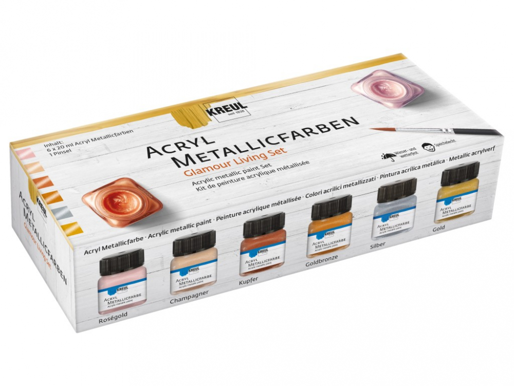 Set Vopsea Acrilică Metallic Kreul, 6 x 20 ml