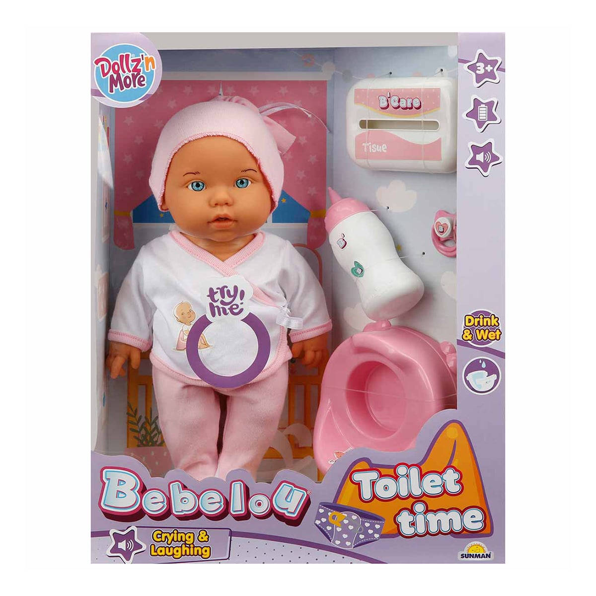 Papusa Bebelou Toilet Time Dollz, 35 cm