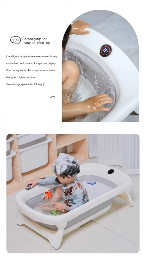 Cadita Little Mom Grey Pliabilă cu Termometru - imagine 6