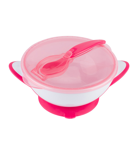 Castron cu ventuza Babyono Pink + Lingură - imagine 3