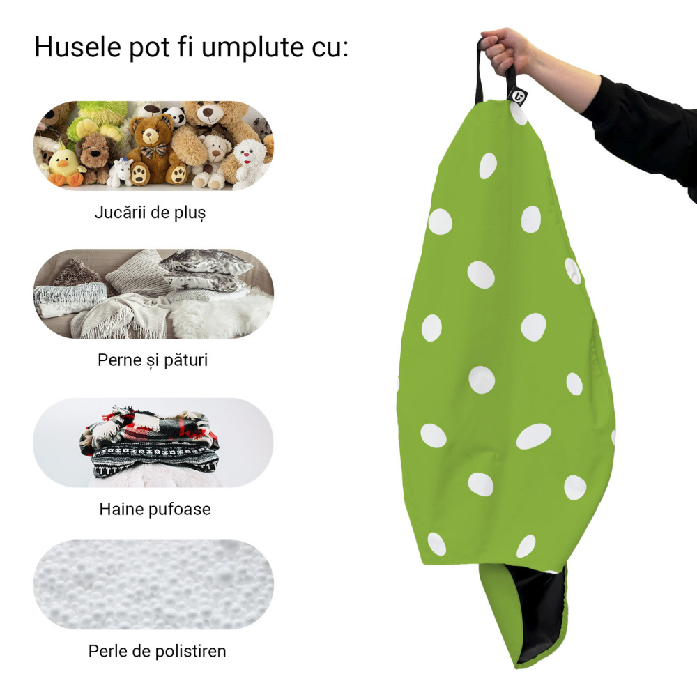 Husă Puf Para XL, Verde cu Buline, Updeco