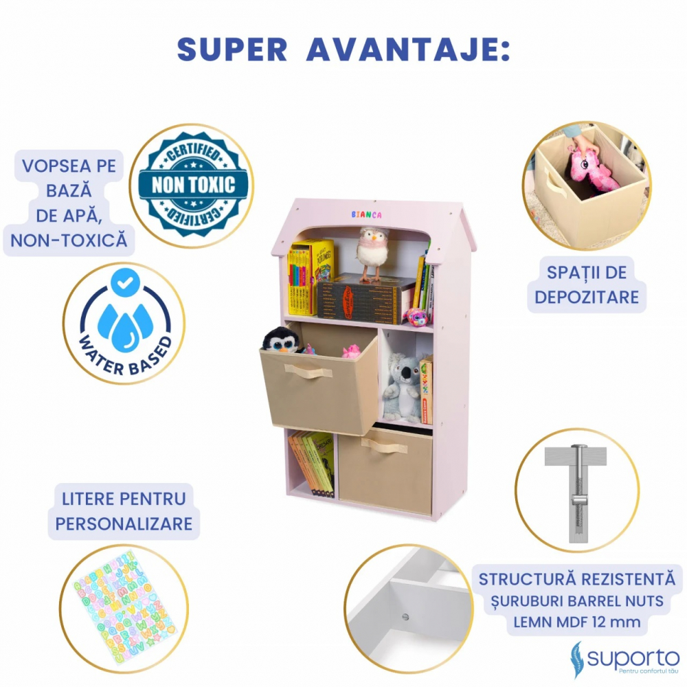 Biblioteca Suporto Roz Copii Organizator Cărți