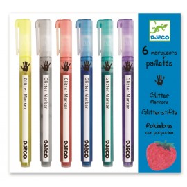 Set Markere cu Sclipici Djeco, 6 Culori