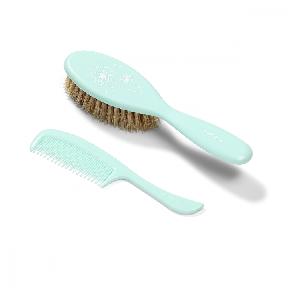 Set Perie & Pieptene Babyono Verde Păr Natural