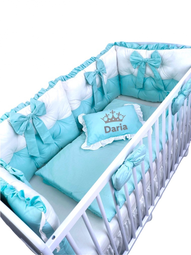 Lenjerie Pat Personalizată Deseda, Verde Menta, cu 4 Perne Aparători
