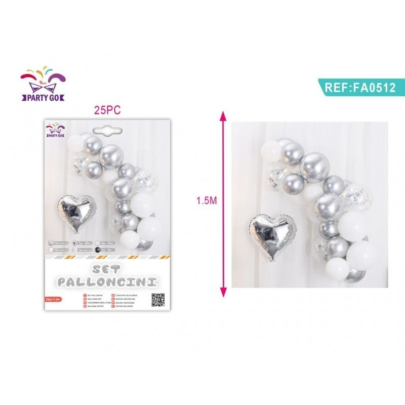 Ghirlanda Baloane PartyGo Argintiu, Set 30 Buc