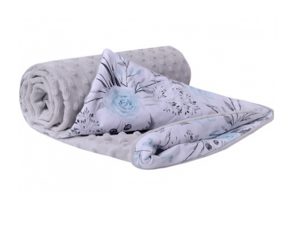 Paturica Nichiduta Flowers Grey Blue Bumbac Minky - imagine 4