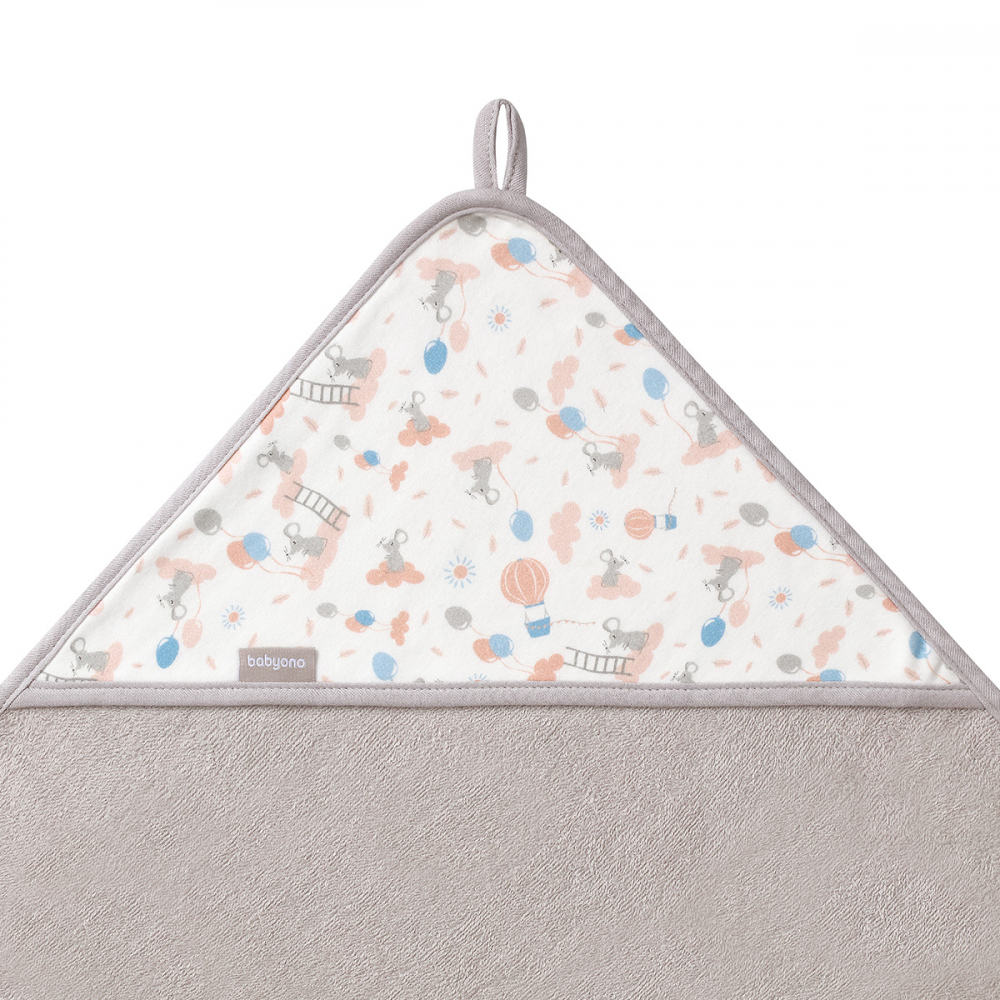 Prosop Baie Babyono cu Glugă, Bumbac Soft, Gri - imagine 3