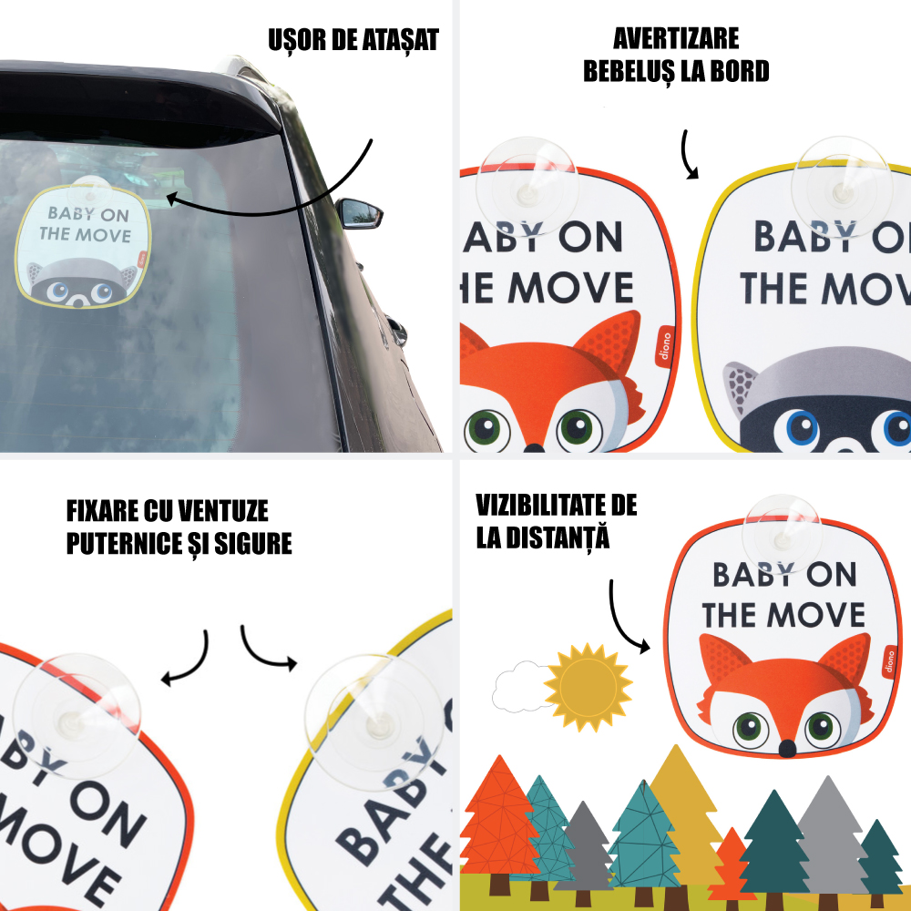 Set 2 Indicatoare Auto Diono Baby On Board