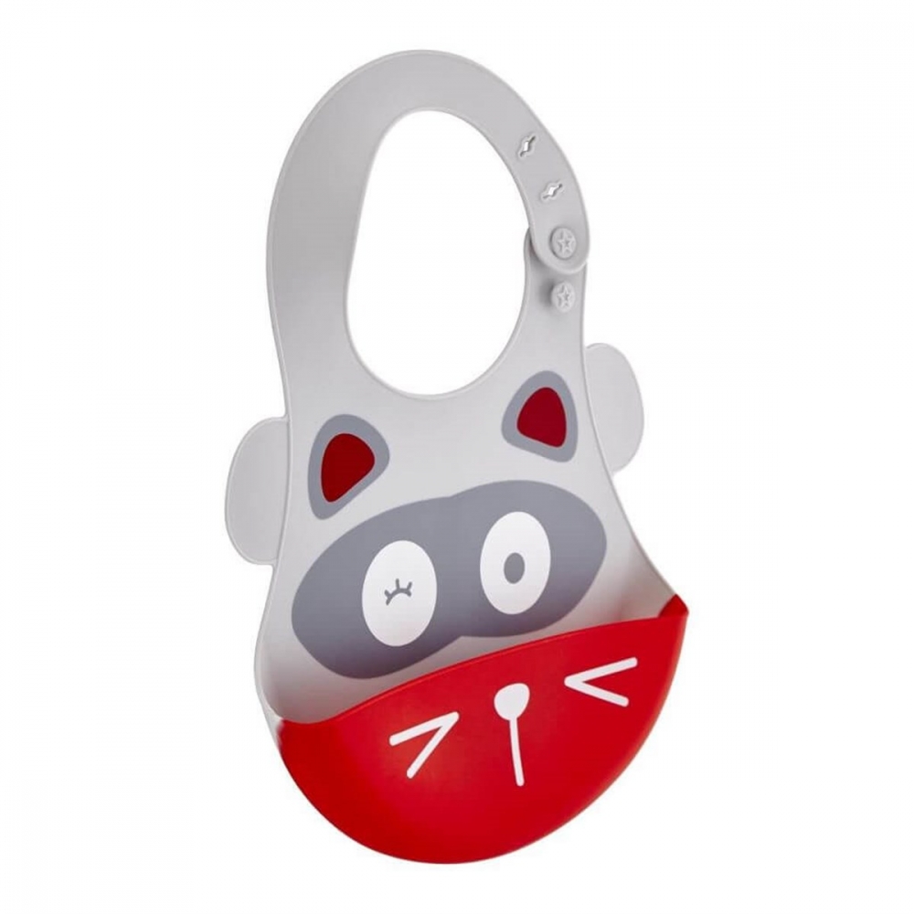 Baveta Silicon Babyjem Racoon Grey cu Buzunar