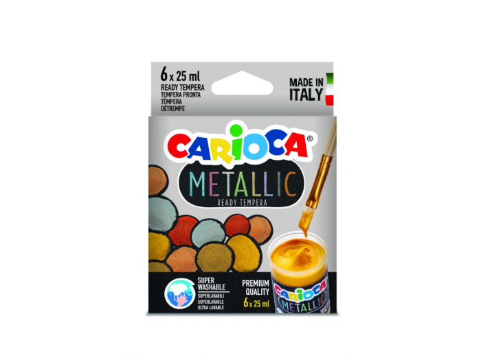 Culori Tempera Metallic Carioca, 6 x 25 ml, Non-toxice