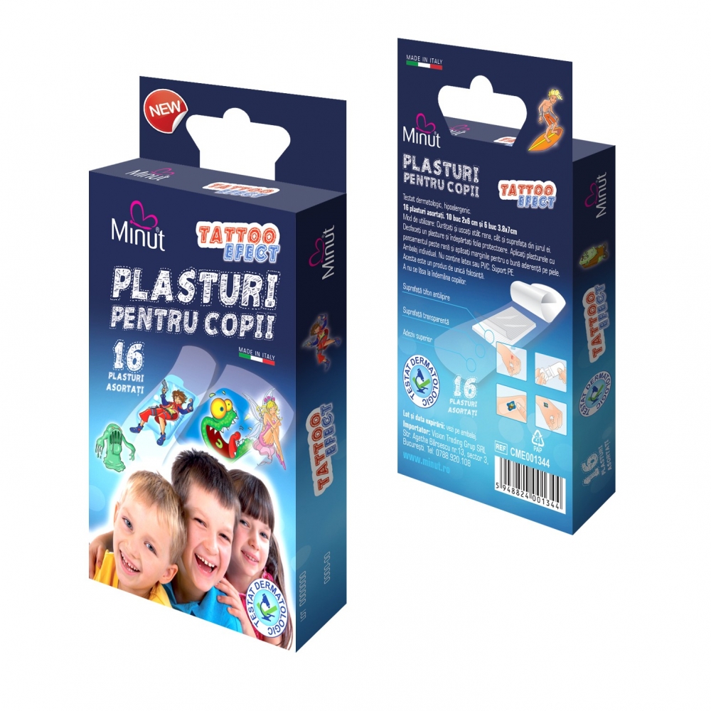 Plasturi Minut copii Tattoo Efect, 16 bucăți