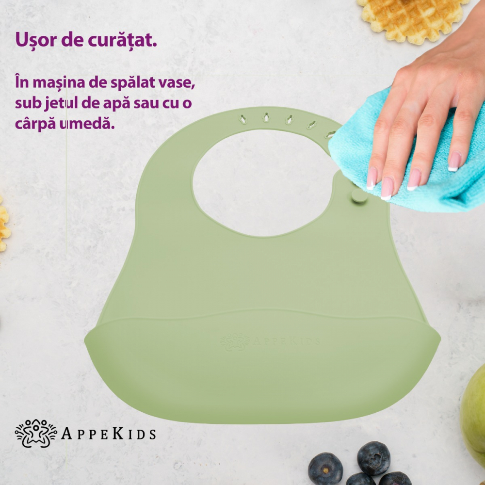 Baveta Silicon AppeKids Raw Green | Antialergica - imagine 3