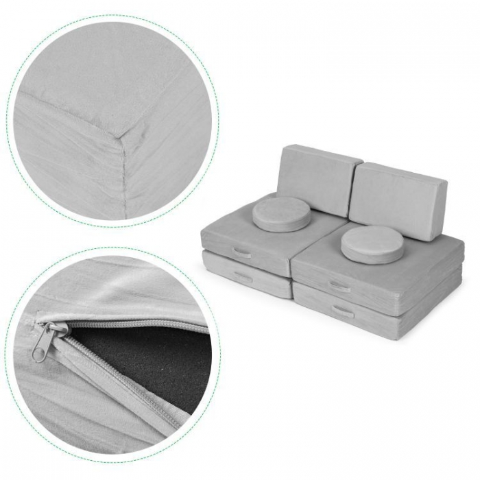 Canapea Modulară Ecotoys Gri - 8 Perne Confortabile - imagine 5